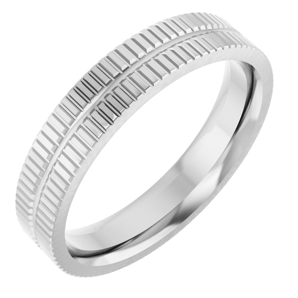 10K White Gold 4 mm Fluted & Grooved Flat Band Size 5