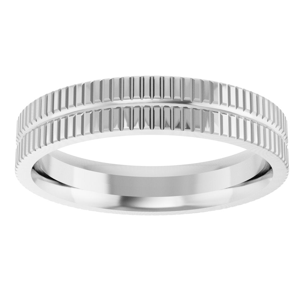 10K White Gold 4 mm Fluted & Grooved Flat Band Size 5