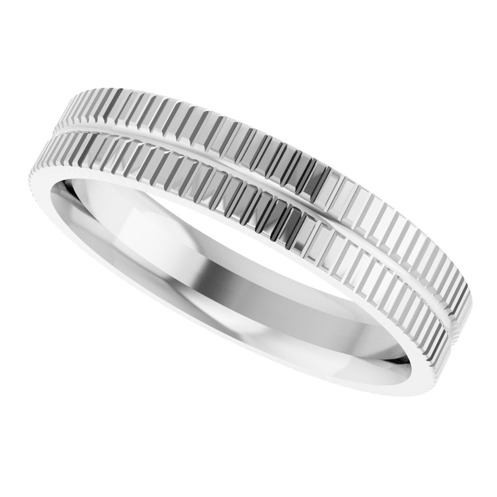 10K White Gold 4 mm Fluted & Grooved Flat Band Size 5