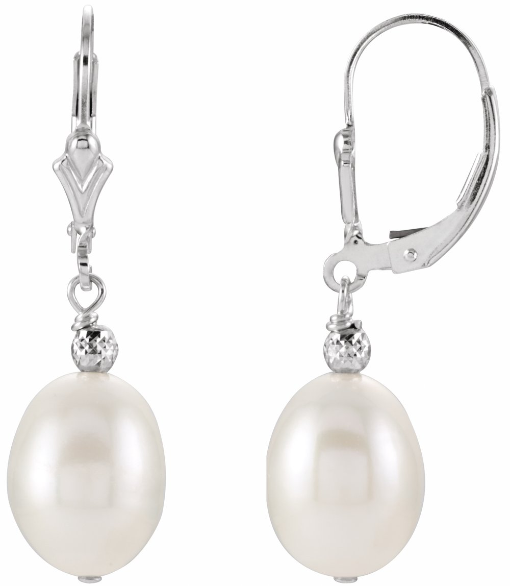 Sterling Silver 9-10 mm Cultured White Freshwater Pearl Earrings