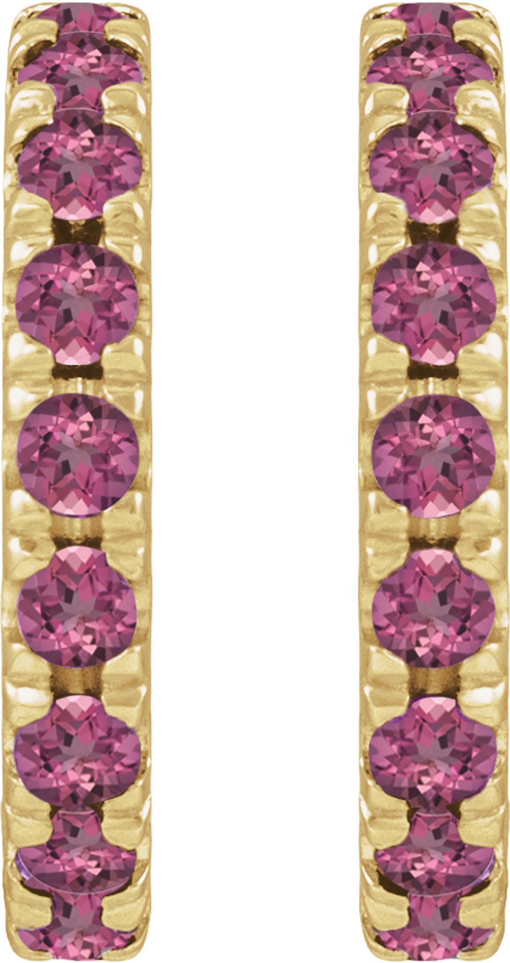 14K Yellow Gold Natural Pink Tourmaline French-Set 15.1 mm Huggie Hoop Earrings