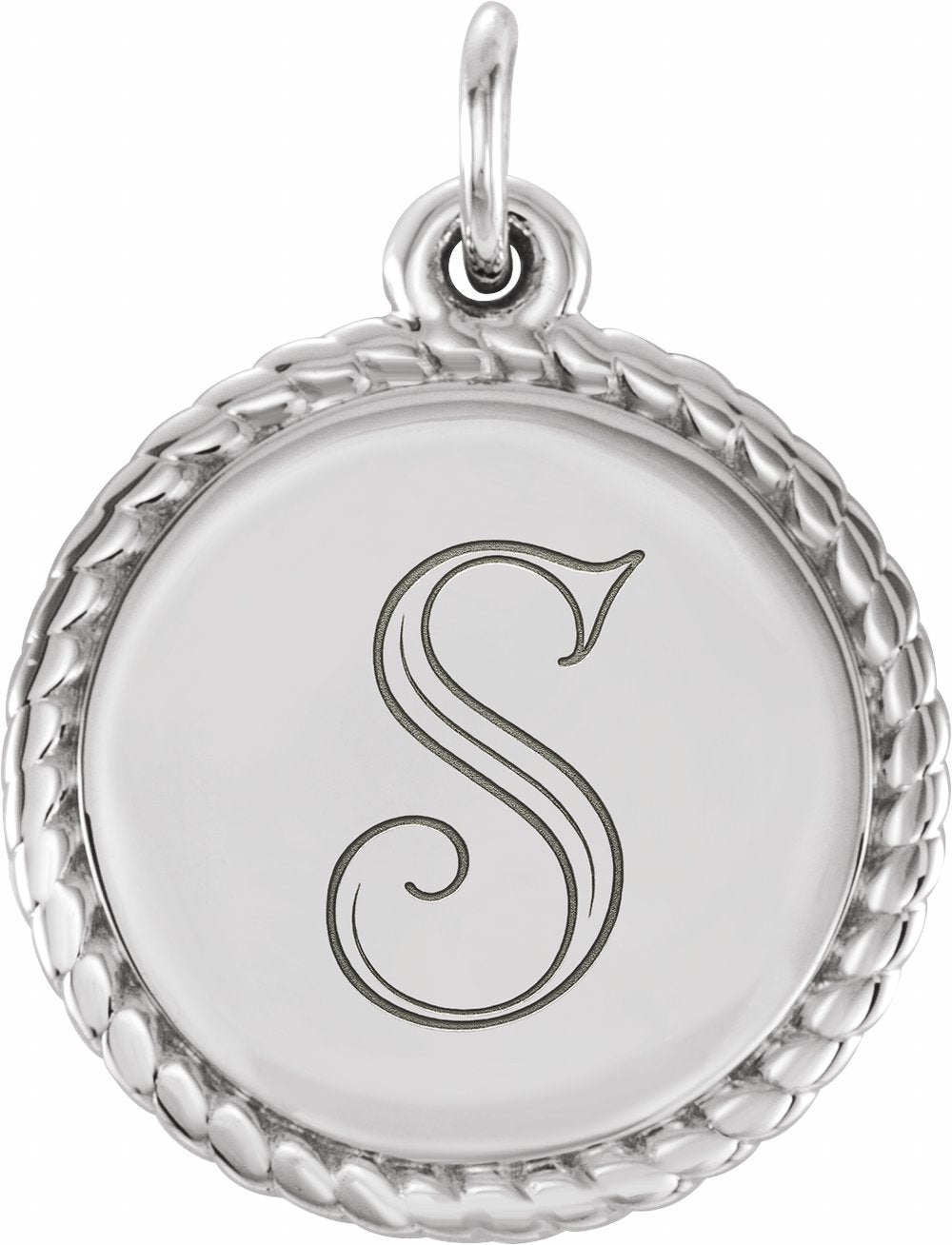 14K White Gold Engravable Round Rope Pendant