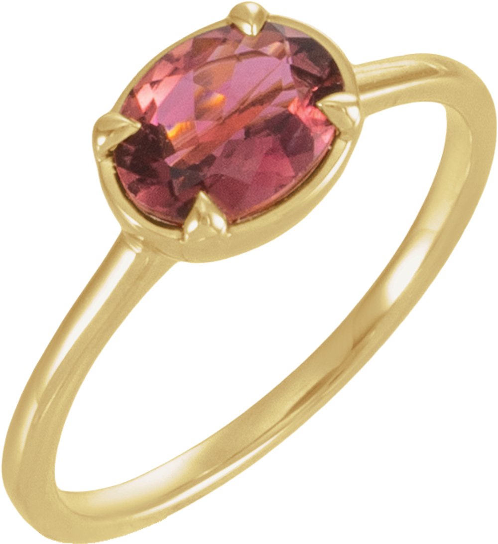 10K Yellow Gold Natural Pink Tourmaline Claw-Prong Bezel-Style Ring
