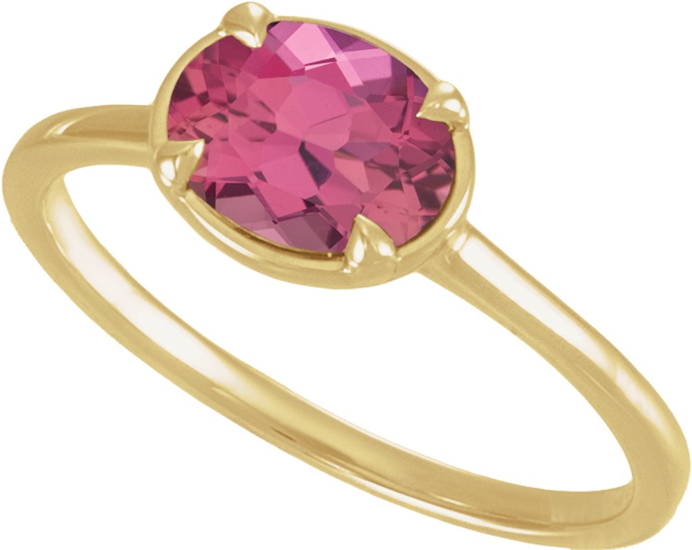14K Yellow Gold Vermeil Natural Pink Tourmaline Claw-Prong Bezel-Style Ring