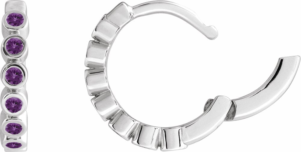 Sterling Silver Natural Amethyst 15 mm Hinged Hoop Earrings