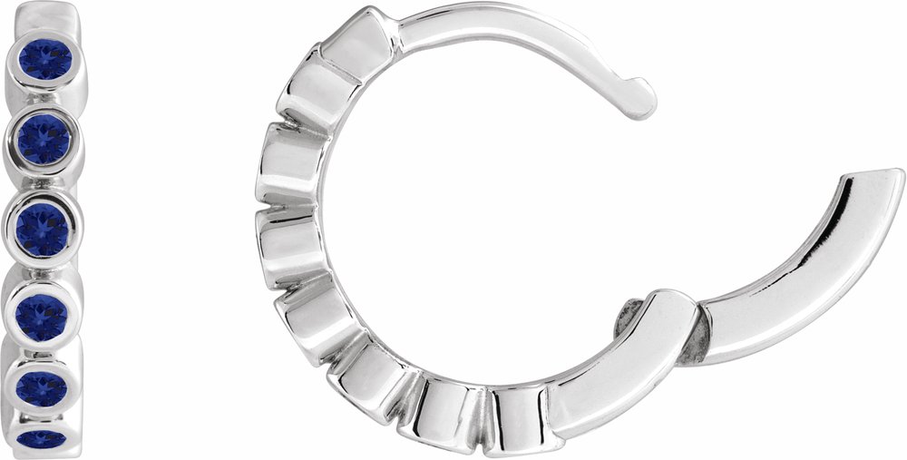 Sterling Silver Lab-Grown Blue Sapphire 15 mm Hinged Hoop Earrings