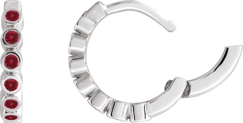 Sterling Silver Natural Mozambique Garnet 15 mm Hinged Hoop Earrings