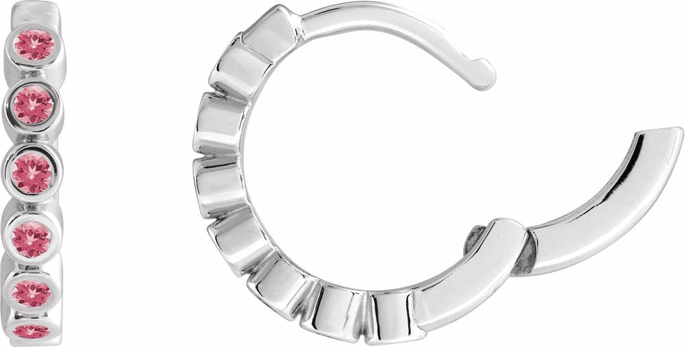 Sterling Silver Natural Pink Tourmaline 15 mm Hinged Hoop Earrings