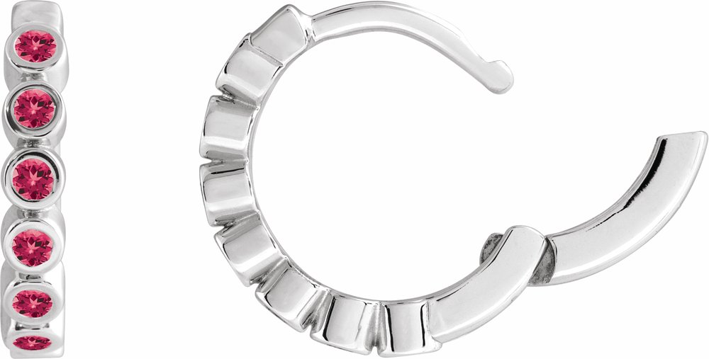 Sterling Silver Lab-Grown Ruby 15 mm Hinged Hoop Earrings