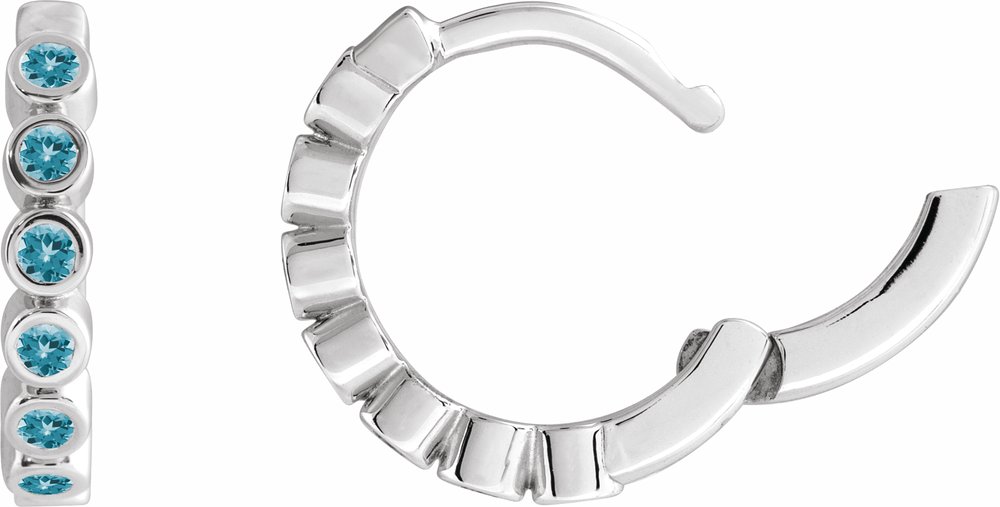 Sterling Silver Natural Blue Zircon 15 mm Hinged Hoop Earrings