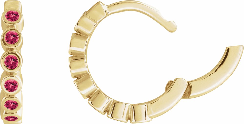 14K Yellow Gold Lab-Grown Ruby 15 mm Hinged Hoop Earrings