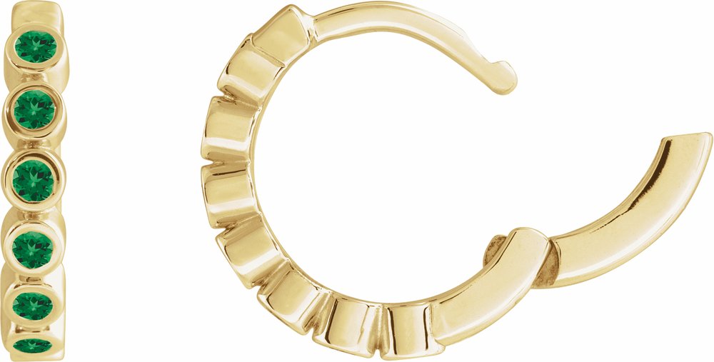14K Yellow Gold Lab-Grown Emerald 15 mm Hinged Hoop Earrings