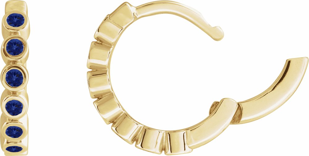 14K Yellow Gold Lab-Grown Blue Sapphire 15 mm Hinged Hoop Earrings
