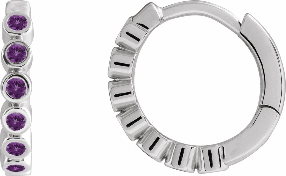 Sterling Silver Natural Amethyst 15 mm Hinged Hoop Earrings