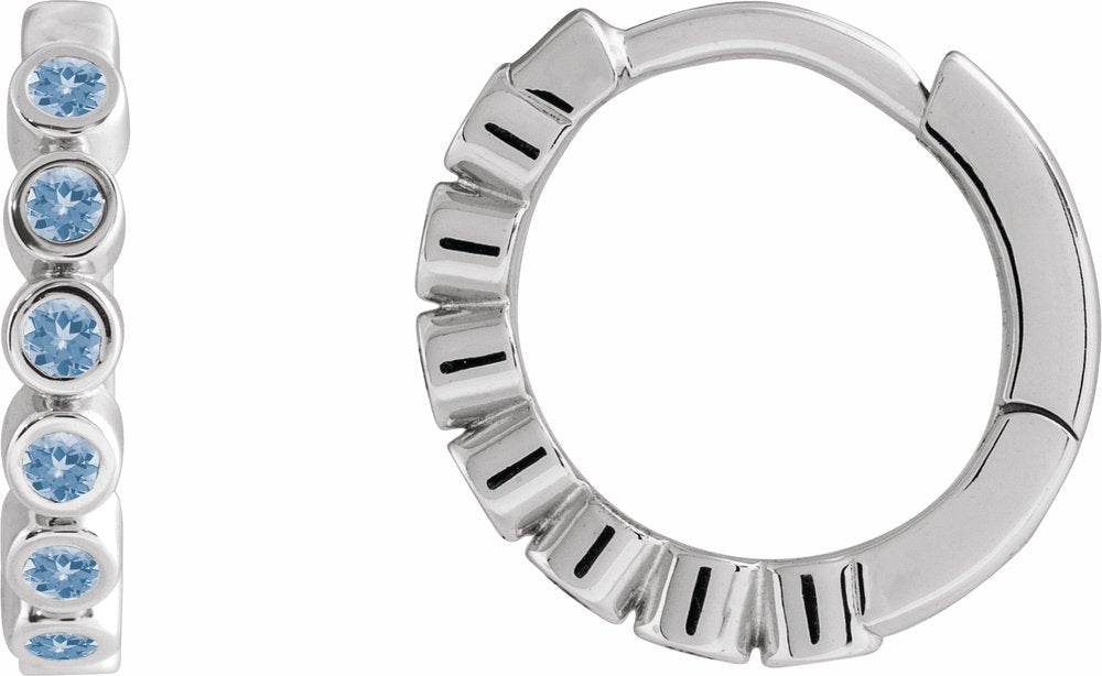 Sterling Silver Natural Aquamarine 15 mm Hinged Hoop Earrings