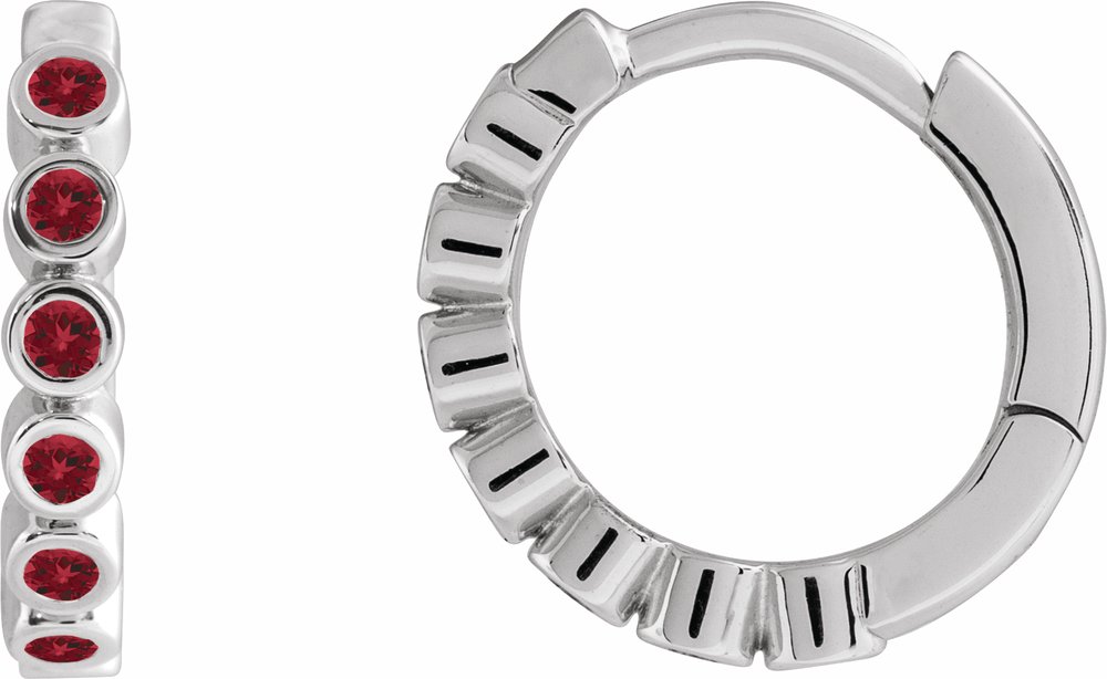 Sterling Silver Natural Mozambique Garnet 15 mm Hinged Hoop Earrings