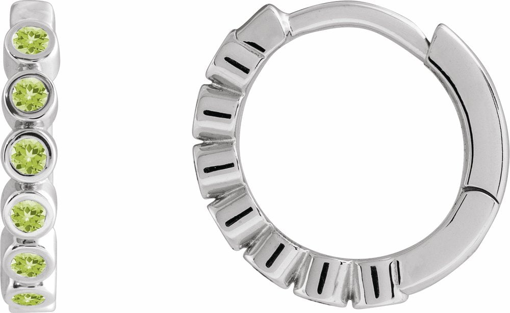Sterling Silver Natural Peridot 15 mm Hinged Hoop Earrings