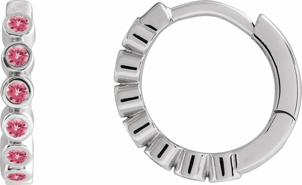 Sterling Silver Natural Pink Tourmaline 15 mm Hinged Hoop Earrings