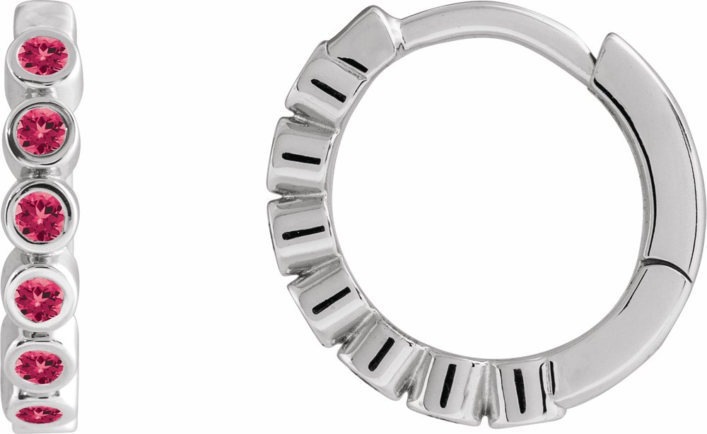 Sterling Silver Lab-Grown Ruby 15 mm Hinged Hoop Earrings