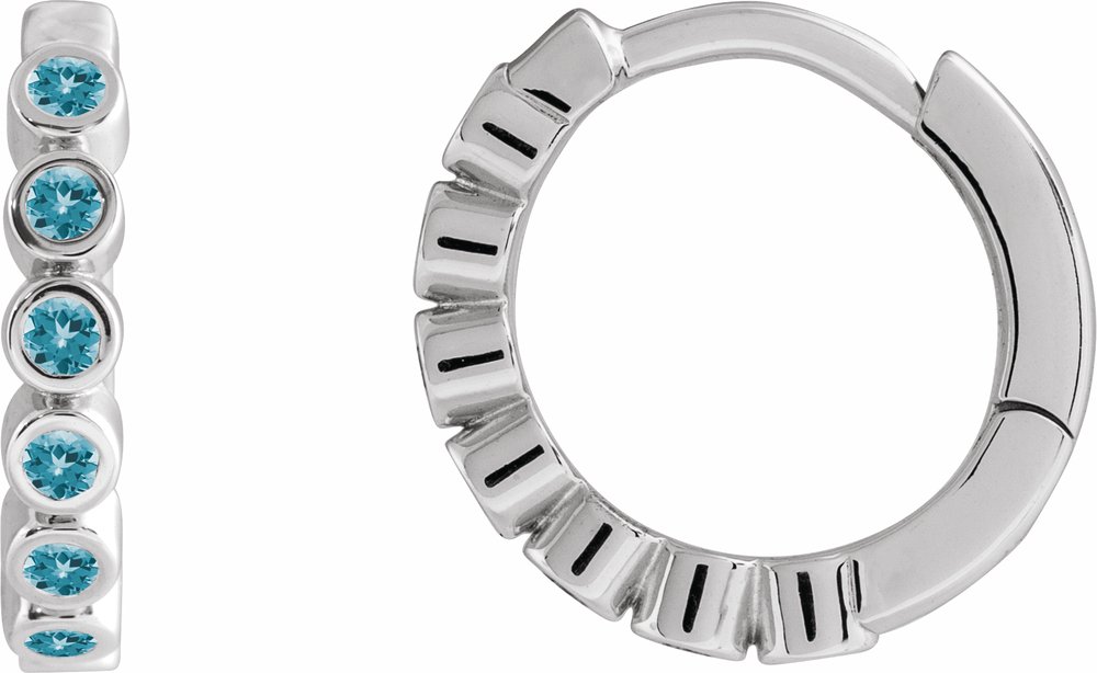Sterling Silver Natural Blue Zircon 15 mm Hinged Hoop Earrings