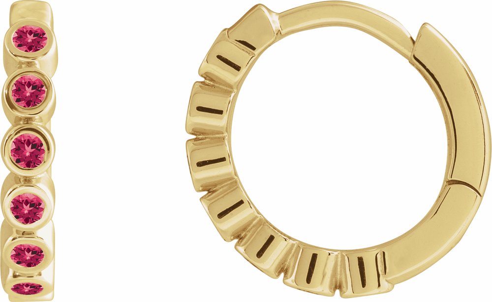 14K Yellow Gold Lab-Grown Ruby 15 mm Hinged Hoop Earrings