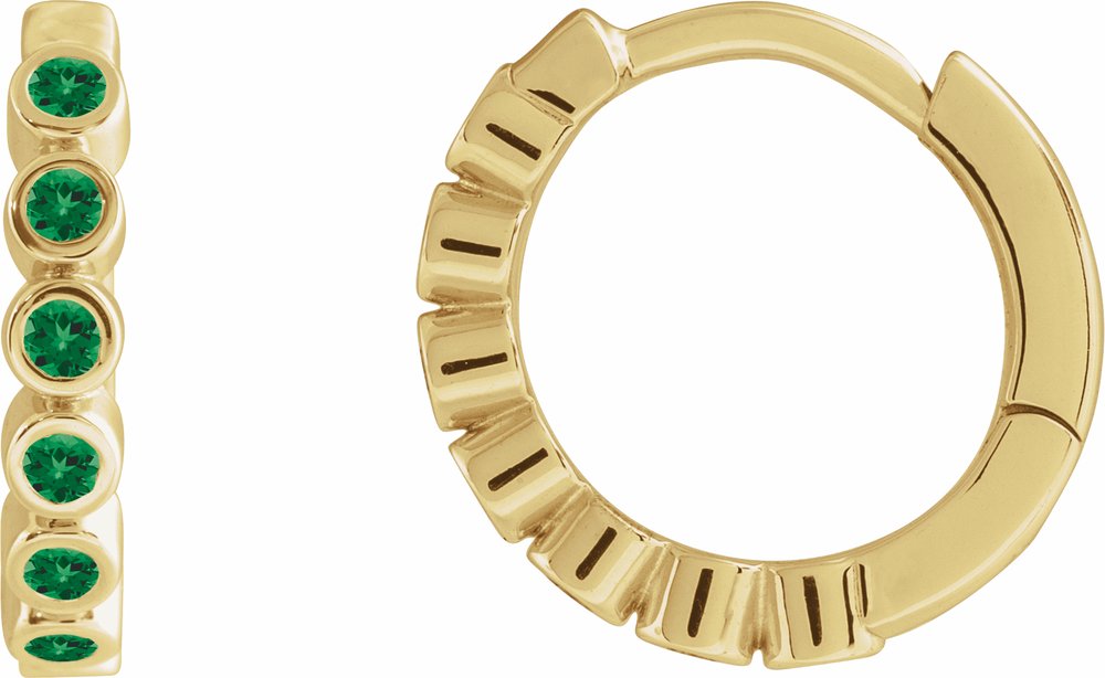 14K Yellow Gold Lab-Grown Emerald 15 mm Hinged Hoop Earrings