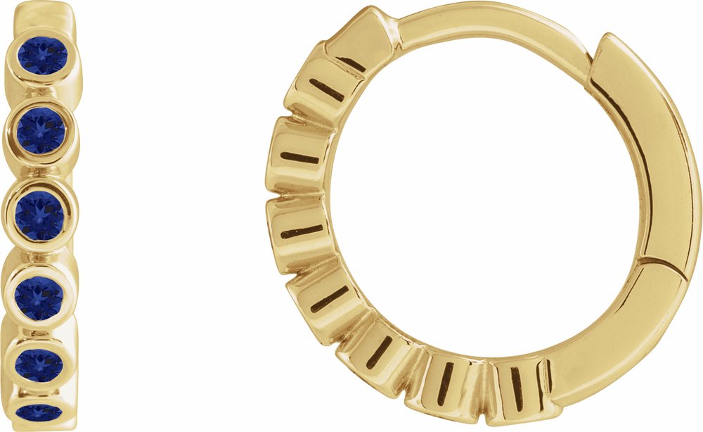 14K Yellow Gold Lab-Grown Blue Sapphire 15 mm Hinged Hoop Earrings