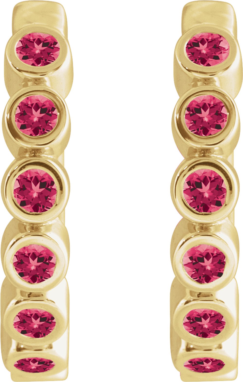 14K Yellow Gold Lab-Grown Ruby 15 mm Hinged Hoop Earrings