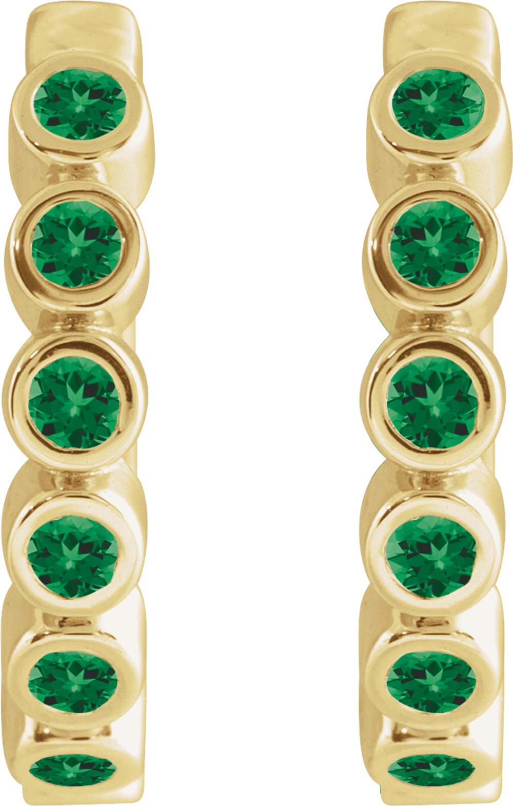 14K Yellow Gold Lab-Grown Emerald 15 mm Hinged Hoop Earrings