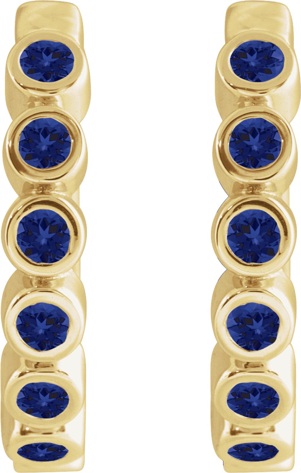 14K Yellow Gold Lab-Grown Blue Sapphire 15 mm Hinged Hoop Earrings