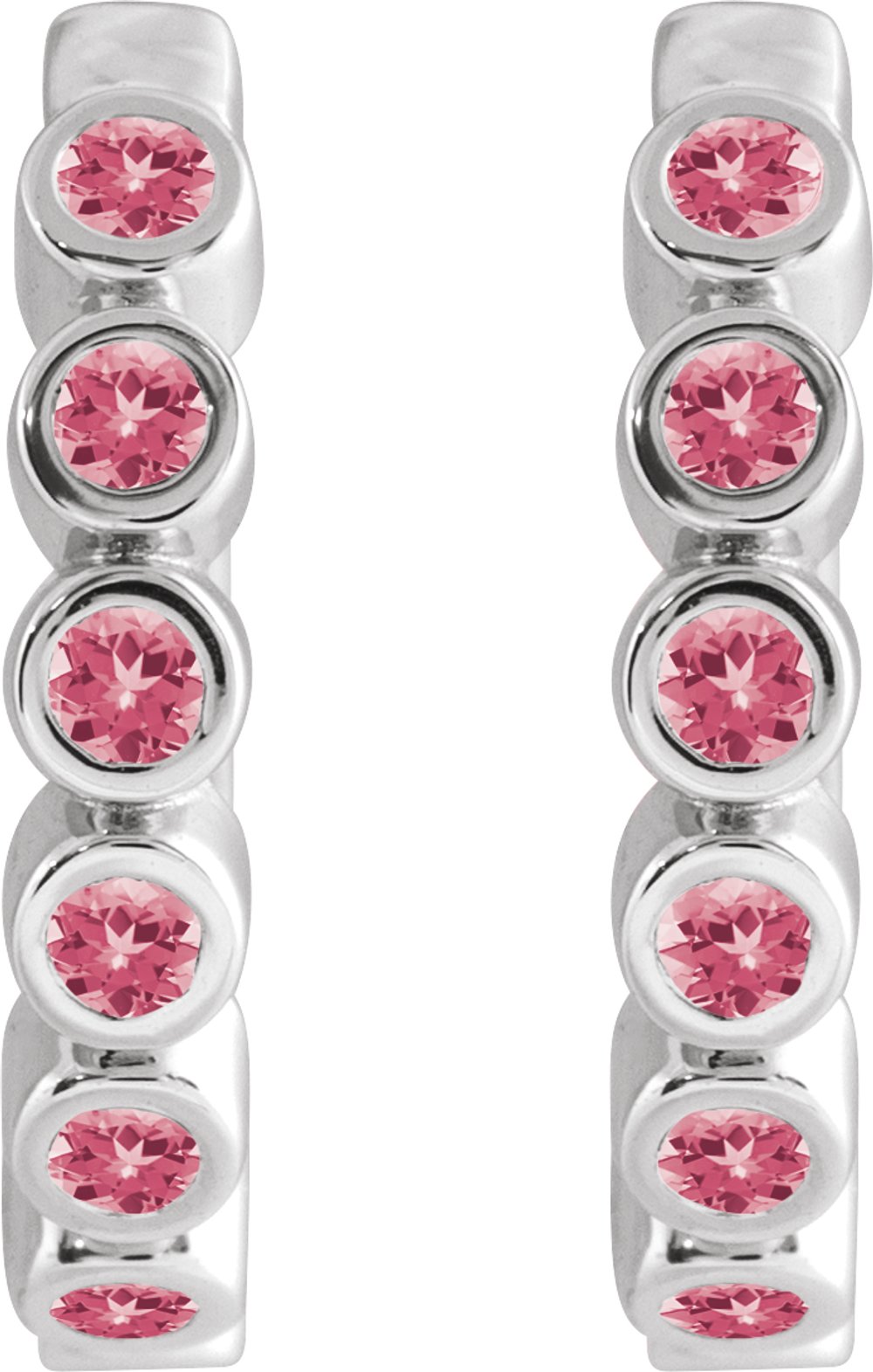 Sterling Silver Natural Pink Tourmaline 15 mm Hinged Hoop Earrings