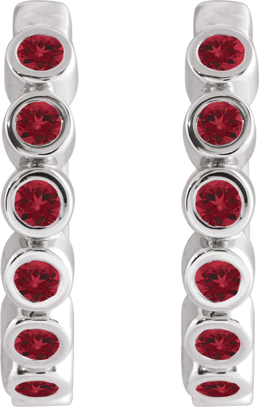 Sterling Silver Natural Mozambique Garnet 15 mm Hinged Hoop Earrings