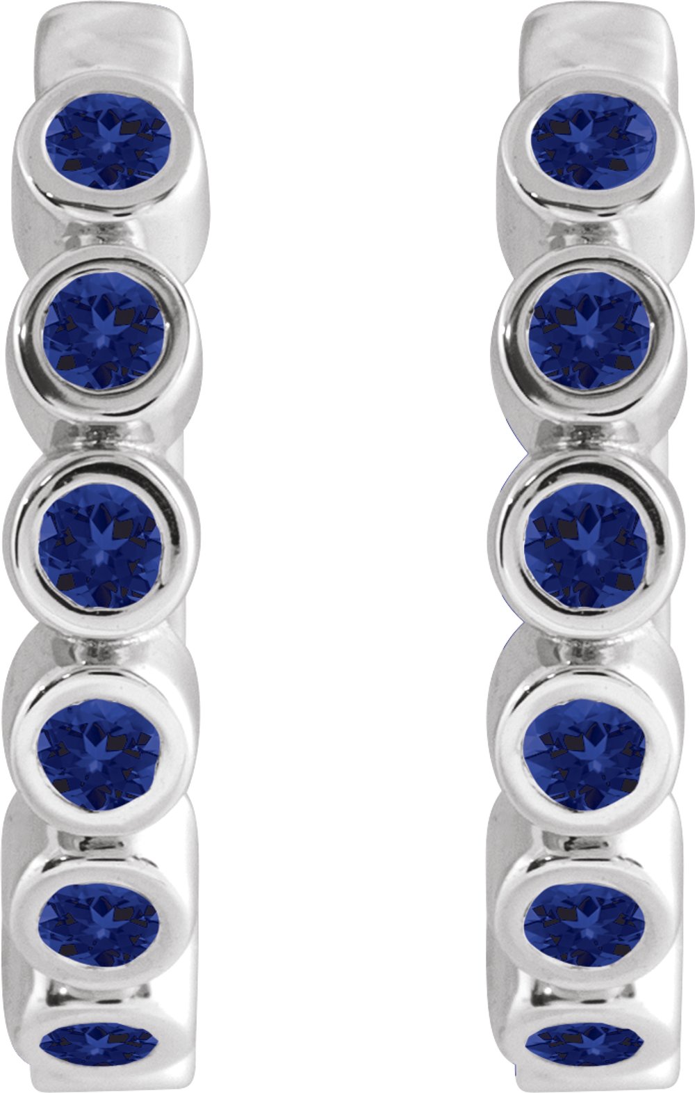 Sterling Silver Lab-Grown Blue Sapphire 15 mm Hinged Hoop Earrings