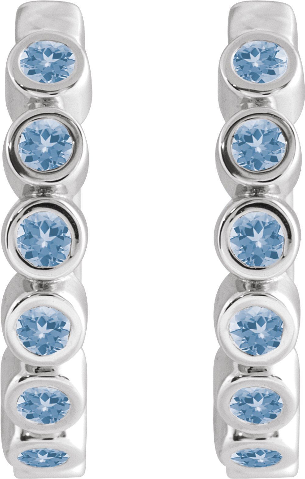 Sterling Silver Natural Aquamarine 15 mm Hinged Hoop Earrings