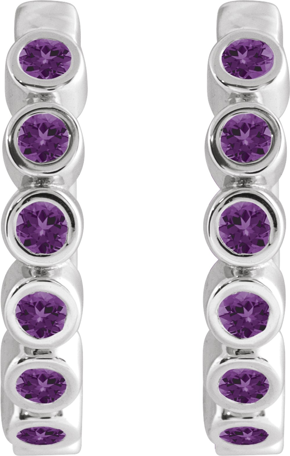 Sterling Silver Natural Amethyst 15 mm Hinged Hoop Earrings