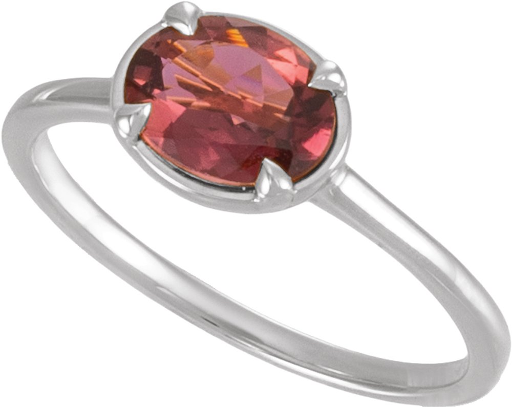 Sterling Silver Natural Pink Tourmaline Claw-Prong Bezel-Style Ring