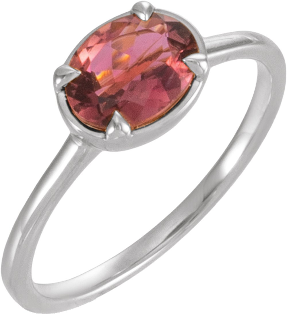 10K White Gold Natural Pink Tourmaline Claw-Prong Bezel-Style Ring
