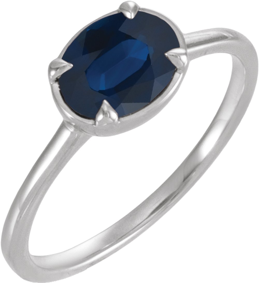 Sterling Silver Lab-Grown Blue Sapphire Claw-Prong Bezel-Style Ring