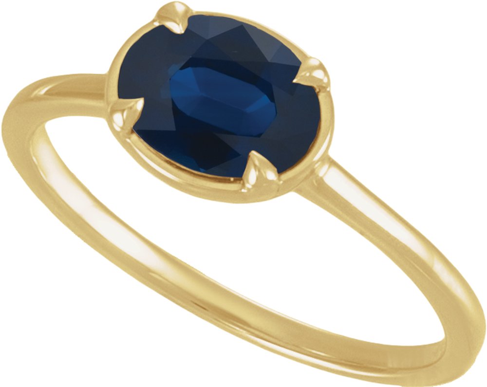 14K Yellow Gold Lab-Grown Blue Sapphire Claw-Prong Bezel-Style Ring