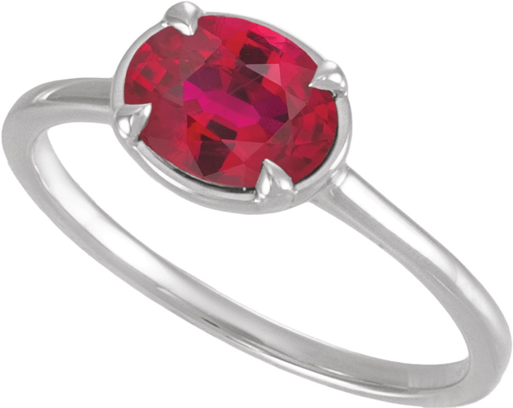10K White Gold Lab-Grown Ruby Claw-Prong Bezel-Style Ring