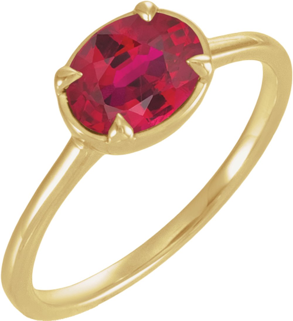 10K Yellow Gold Lab-Grown Ruby Claw-Prong Bezel-Style Ring