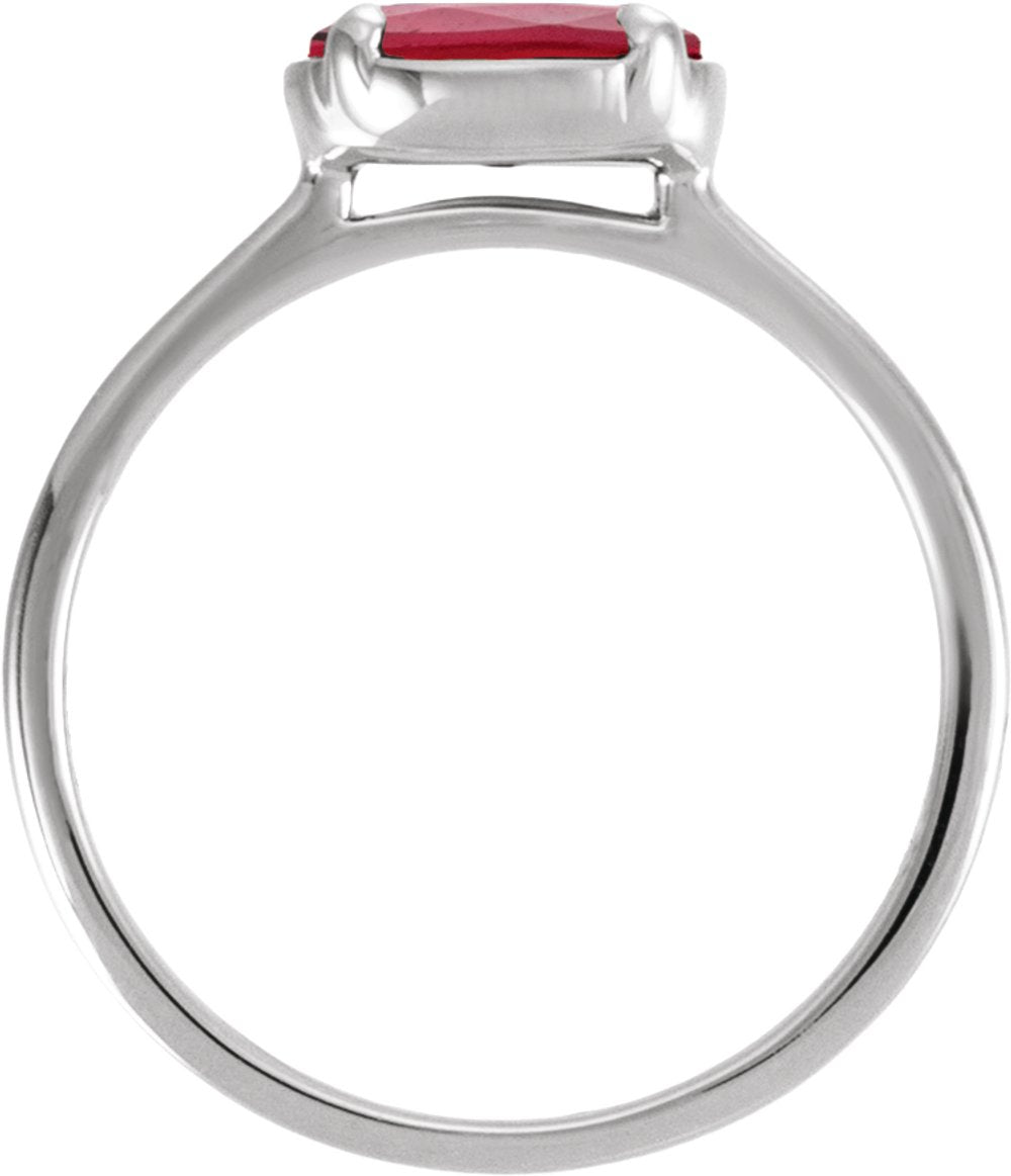 Sterling Silver Lab-Grown Ruby Claw-Prong Bezel-Style Ring