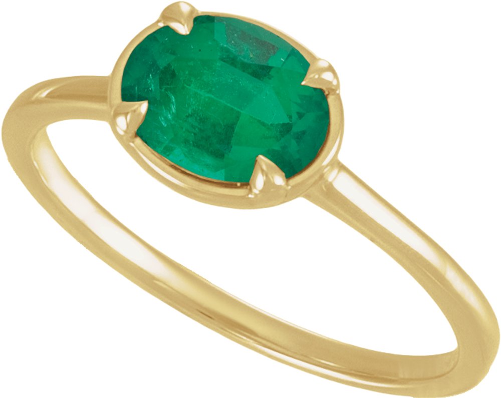 14K Yellow Gold Vermeil Lab-Grown Emerald Claw-Prong Bezel-Style Ring