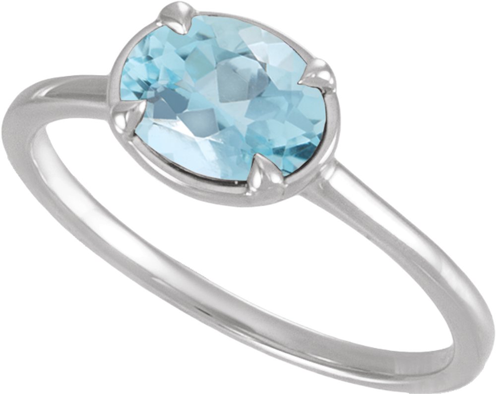 10K White Gold Natural Aquamarine Claw-Prong Bezel-Style Ring