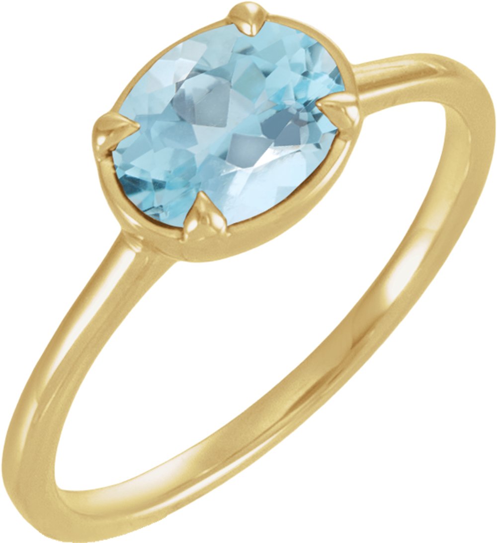 10K Yellow Gold Natural Aquamarine Claw-Prong Bezel-Style Ring