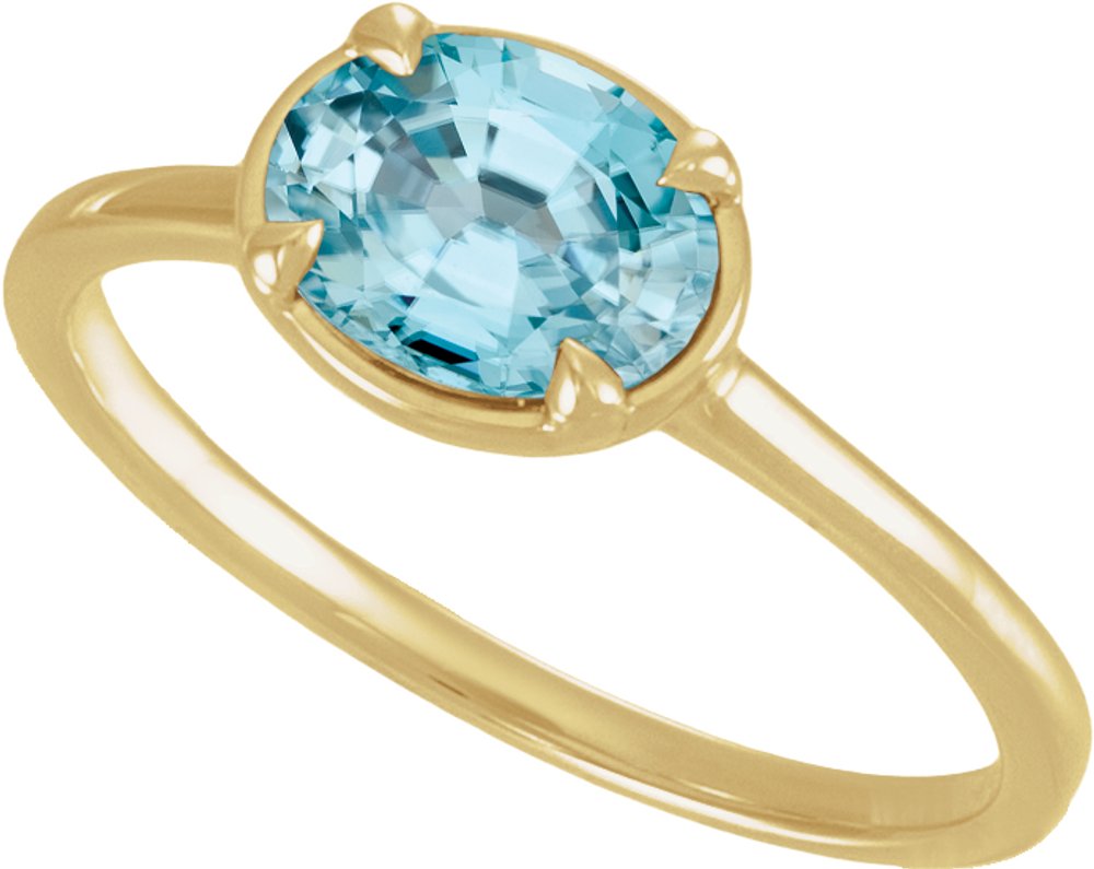 14K Yellow Gold Vermeil Natural Blue Zircon Claw-Prong Bezel-Style Ring