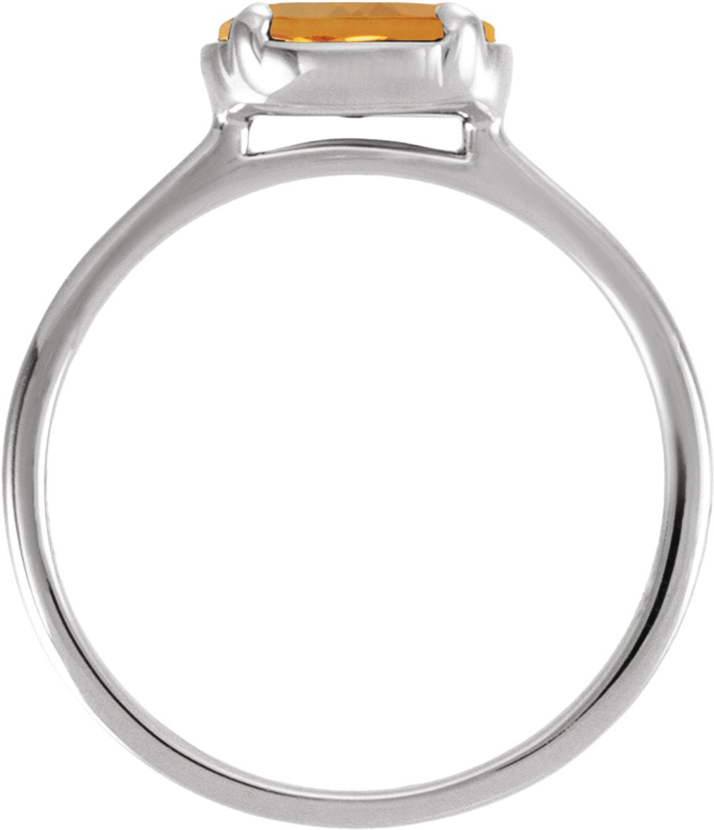 10K White Gold Natural Citrine Oval Claw-Prong Bezel-Style Ring