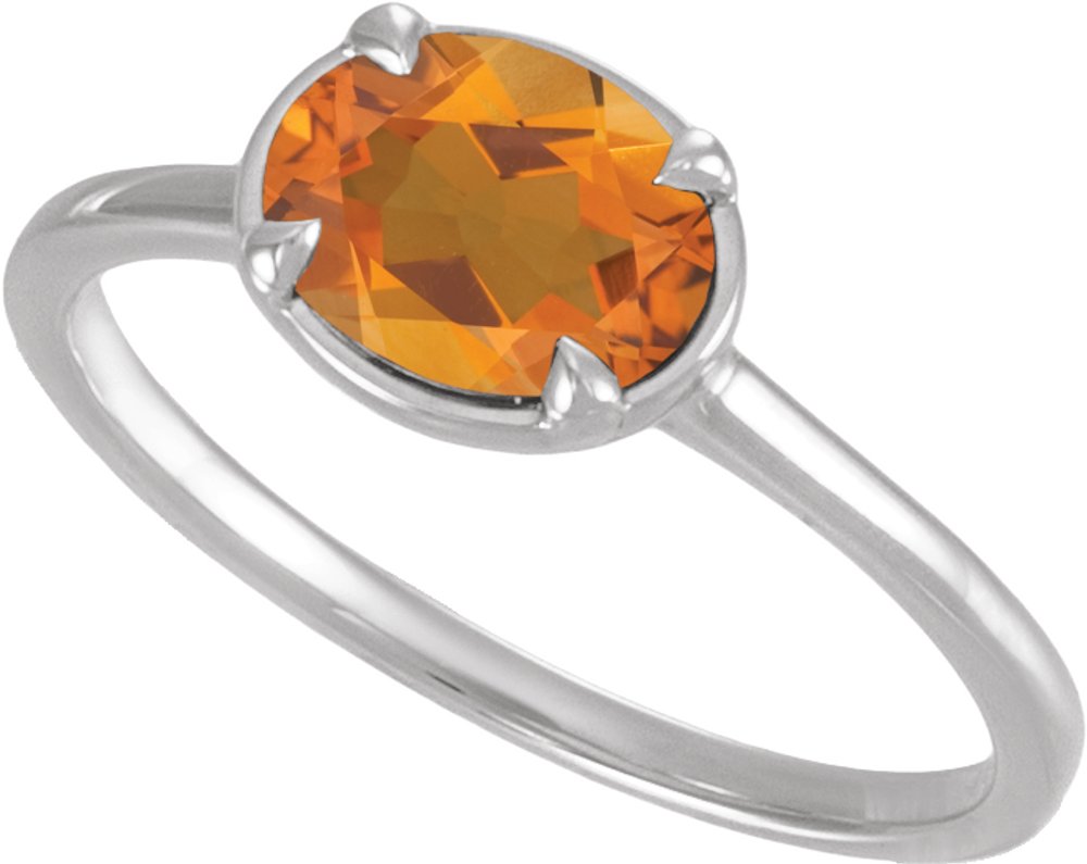 Sterling Silver Natural Citrine Claw-Prong Bezel-Style Ring