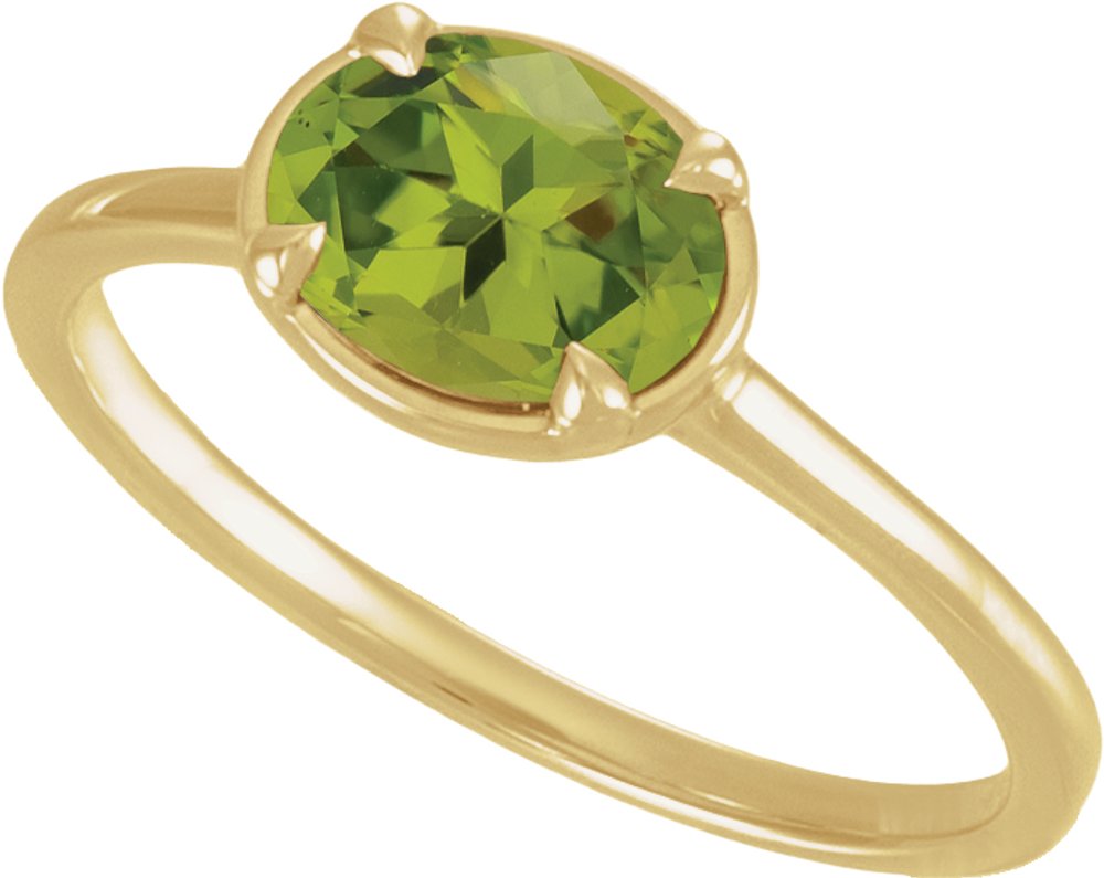14K Yellow Gold Natural Peridot Claw-Prong Bezel-Style Ring