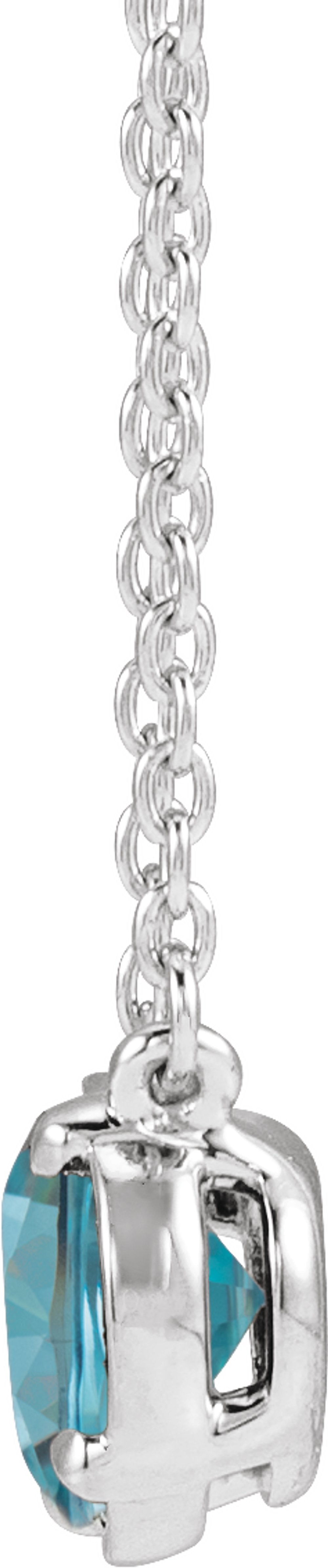 14K White Gold Natural Blue Zircon Claw-Prong Bezel-Style 18" Necklace